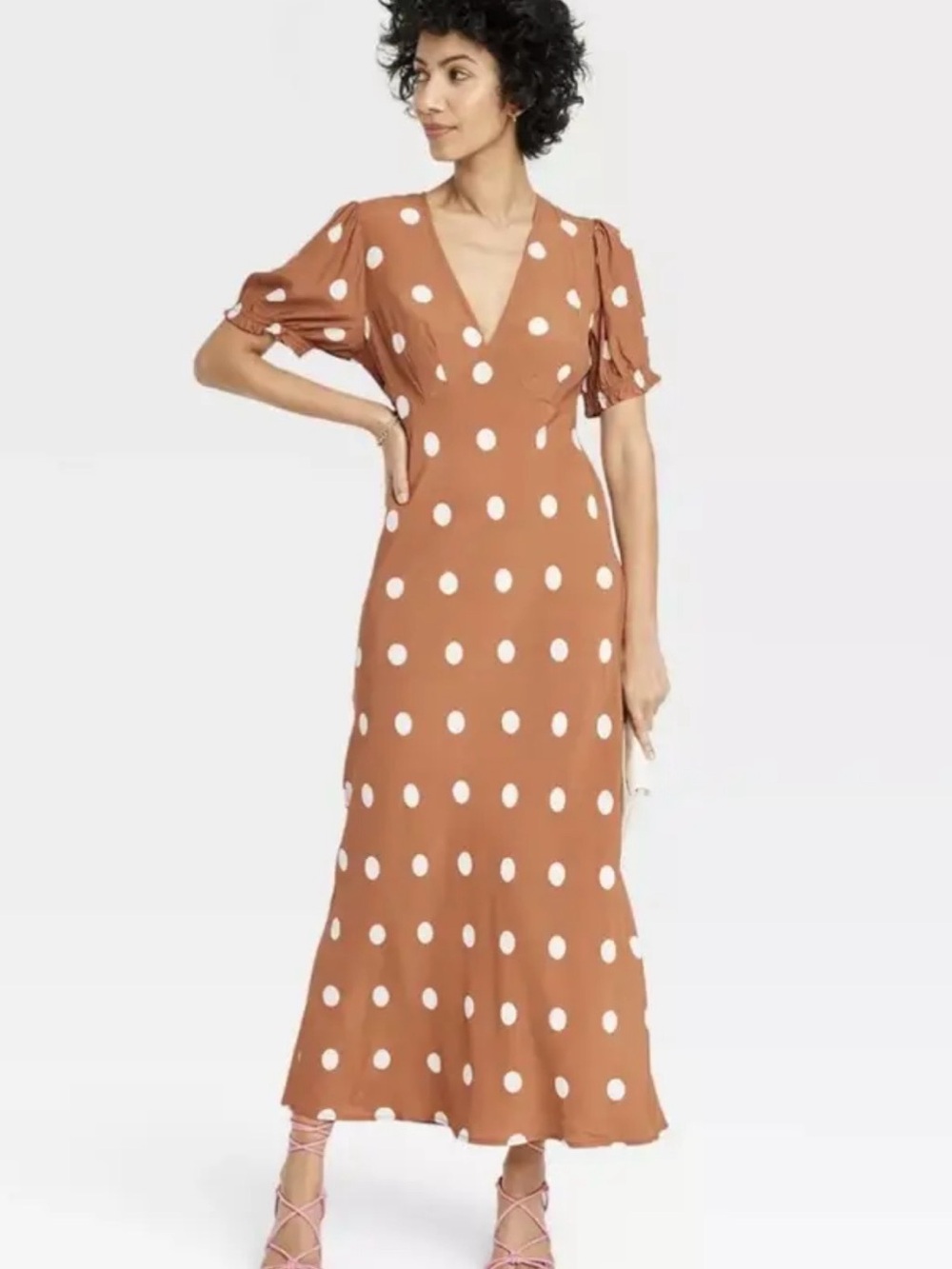 A New Day Rust Maxi Dress with White Polka Dots